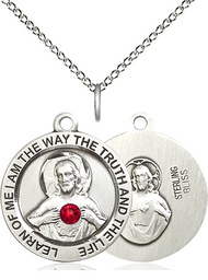 [4058SS-STN7/18SS] Sterling Silver Scapular w/ Ruby Stone Pendant with a 3mm Ruby Swarovski stone on a 18 inch Sterling Silver Light Curb chain