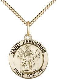 [4060GF/18G] 14kt Gold Filled Saint Peregrine Pendant on a 18 inch Gold Plate Light Curb chain