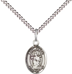 [9293SS/18S] Sterling Silver Saint Aedan of Ferns Pendant on a 18 inch Light Rhodium Light Curb chain