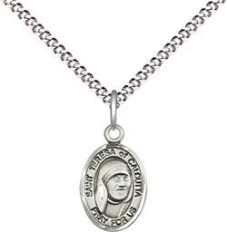 [9295SS/18S] Sterling Silver Saint Teresa of Calcutta Pendant on a 18 inch Light Rhodium Light Curb chain