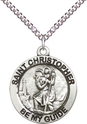 [4075SS/24SS] Sterling Silver Saint Christopher Pendant on a 24 inch Sterling Silver Heavy Curb chain