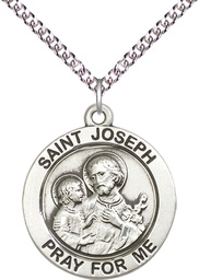 [4079SS/24SS] Sterling Silver Saint Joseph Pendant on a 24 inch Sterling Silver Heavy Curb chain