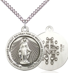 [4080SS/24SS] Sterling Silver Miraculous Pendant on a 24 inch Sterling Silver Heavy Curb chain