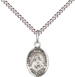 [9302SS/18S] Sterling Silver Saint Bede the Venerable Pendant on a 18 inch Light Rhodium Light Curb chain