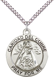 [4086SS/24SS] Sterling Silver Caridad del Cobre Pendant on a 24 inch Sterling Silver Heavy Curb chain