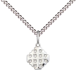 [4118SS/18S] Sterling Silver Jerusalem Cross Pendant on a 18 inch Light Rhodium Light Curb chain
