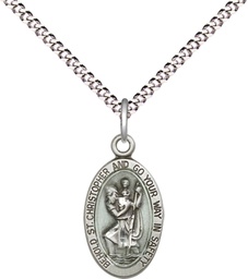 [4122ECSS/18S] Sterling Silver Saint Christopher Pendant on a 18 inch Light Rhodium Light Curb chain