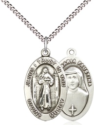 [4123DMSS/18S] Sterling Silver Divine Mercy Pendant on a 18 inch Light Rhodium Light Curb chain