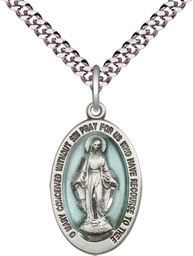 [4123EMSS/24S] Sterling Silver Miraculous Pendant on a 24 inch Light Rhodium Heavy Curb chain