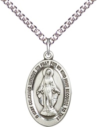 [4123MSS/24SS] Sterling Silver Miraculous Pendant on a 24 inch Sterling Silver Heavy Curb chain