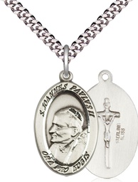 [4123PJPSS/24S] Sterling Silver Saint John Paul II Pendant on a 24 inch Light Rhodium Heavy Curb chain