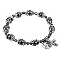 [HI-9614SH] Hematite Blessed Beads Bracelet With Saint Gerard Medal
