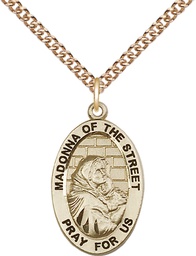[4124GF/24GF] 14kt Gold Filled Madonna of the Street Pendant on a 24 inch Gold Filled Heavy Curb chain