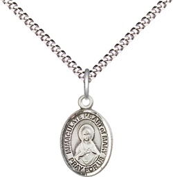 [9337SS/18S] Sterling Silver Immaculate Heart of Mary Pendant on a 18 inch Light Rhodium Light Curb chain