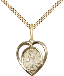 [4130GF/18G] 14kt Gold Filled Saint Theresa Pendant on a 18 inch Gold Plate Light Curb chain
