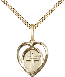 [4132GF/18G] 14kt Gold Filled Heart Cross Pendant on a 18 inch Gold Plate Light Curb chain