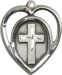 [4132SS] Sterling Silver Heart Cross Medal