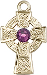 [4133GF-STN2] 14kt Gold Filled Celtic Cross Medal with a 3mm Amethyst Swarovski stone