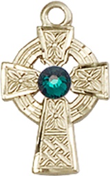 [4133GF-STN5] 14kt Gold Filled Celtic Cross Medal with a 3mm Emerald Swarovski stone