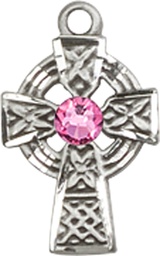 [4133SS-STN10] Sterling Silver Celtic Cross Medal with a 3mm Rose Swarovski stone