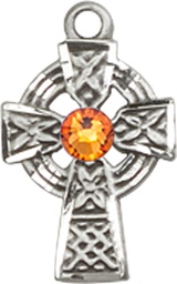 [4133SS-STN11] Sterling Silver Celtic Cross Medal with a 3mm Topaz Swarovski stone