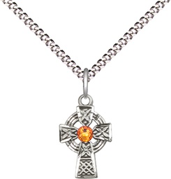 [4133SS-STN11/18S] Sterling Silver Celtic Cross Pendant with a 3mm Topaz Swarovski stone on a 18 inch Light Rhodium Light Curb chain