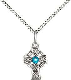 [4133SS-STN12/18SS] Sterling Silver Celtic Cross Pendant with a 3mm Zircon Swarovski stone on a 18 inch Sterling Silver Light Curb chain