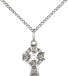 [4133SS-STN4/18SS] Sterling Silver Celtic Cross Pendant with a 3mm Crystal Swarovski stone on a 18 inch Sterling Silver Light Curb chain
