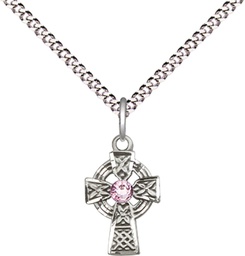 [4133SS-STN6/18S] Sterling Silver Celtic Cross Pendant with a 3mm Light Amethyst Swarovski stone on a 18 inch Light Rhodium Light Curb chain