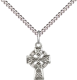 [4133SS/18S] Sterling Silver Celtic Cross Pendant on a 18 inch Light Rhodium Light Curb chain