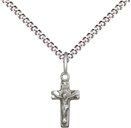 [4134SS/18S] Sterling Silver Crucifix Pendant on a 18 inch Light Rhodium Light Curb chain