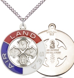 [4142SS/24SS] Sterling Silver Land, Sea, Air Pendant on a 24 inch Sterling Silver Heavy Curb chain