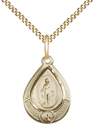 [4144MGF/18G] 14kt Gold Filled Miraculous Pendant on a 18 inch Gold Plate Light Curb chain