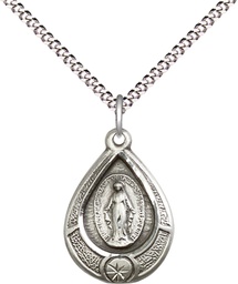 [4144MSS/18S] Sterling Silver Miraculous Pendant on a 18 inch Light Rhodium Light Curb chain