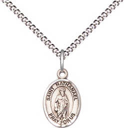 [9398SS/18S] Sterling Silver Saint Nathanael Pendant on a 18 inch Light Rhodium Light Curb chain