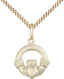[4138GF/18G] 14kt Gold Filled Claddagh Pendant on a 18 inch Gold Plate Light Curb chain