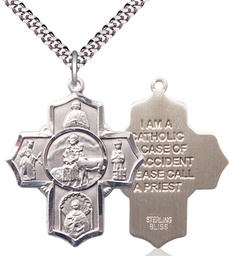 [5792SS/24S] Sterling Silver 5-Way Special Needs Pendant on a 24 inch Light Rhodium Heavy Curb chain