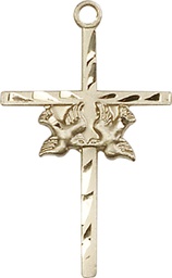 [5927KT] 14kt Gold Doves Cross Medal