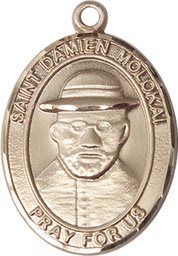 [7412KT] 14kt Gold Saint Damien of Molokai Medal