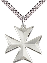 [5994SS-CV/24S] Sterling Silver Maltese Cross Pendant on a 24 inch Light Rhodium Heavy Curb chain