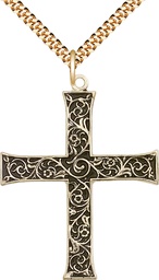 [6029GF/24G] 14kt Gold Filled Cross Pendant on a 24 inch Gold Plate Heavy Curb chain