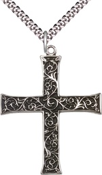 [6029SS/24S] Sterling Silver Cross Pendant on a 24 inch Light Rhodium Heavy Curb chain