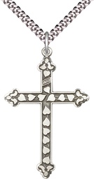 [6033SS/24S] Sterling Silver Heart Cross Pendant on a 24 inch Light Rhodium Heavy Curb chain