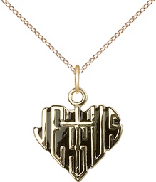 [6043GF/18GF] 14kt Gold Filled Heart of Jesus w/Cross Pendant on a 18 inch Gold Filled Light Curb chain