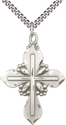 [6060SS/24S] Sterling Silver Cross Pendant on a 24 inch Light Rhodium Heavy Curb chain