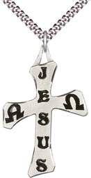 [6062SS/24S] Sterling Silver Cross Pendant on a 24 inch Light Rhodium Heavy Curb chain