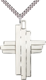 [6064SS/24S] Sterling Silver Cross Pendant on a 24 inch Light Rhodium Heavy Curb chain