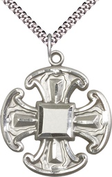[6066SS/24S] Sterling Silver Cross Pendant on a 24 inch Light Rhodium Heavy Curb chain