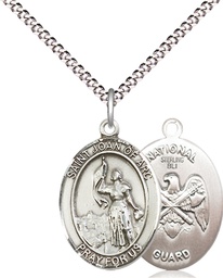 [8053SS5/18S] Sterling Silver Saint Joan of Arc National Guard Pendant on a 18 inch Light Rhodium Light Curb chain