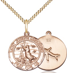 [8057RDGF/18G] 14kt Gold Filled Saint Joseph of Cupertino Pendant on a 18 inch Gold Plate Light Curb chain